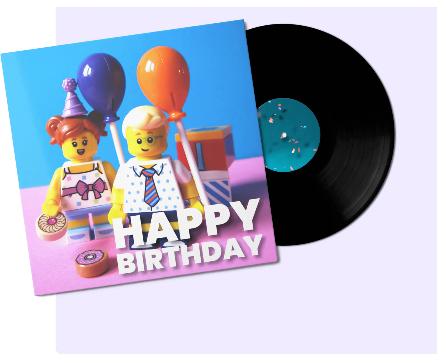 create your own vinyl record with cartoons on the cover saying happy birthday