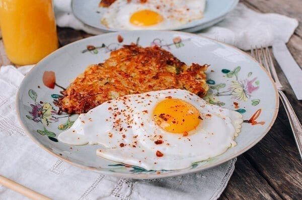 Crispy “Sichuan” Potato Cakes and Eggs, by thewoksoflife.com