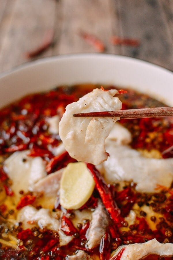 Sichuan Boiled Fish (Shui Zhu Yu, 水煮鱼), by thewoksoflife.com
