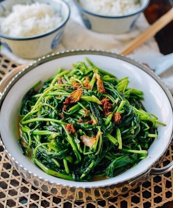 Ong Choy (Water Spinach) with XO sauce, by thewoksoflife.com