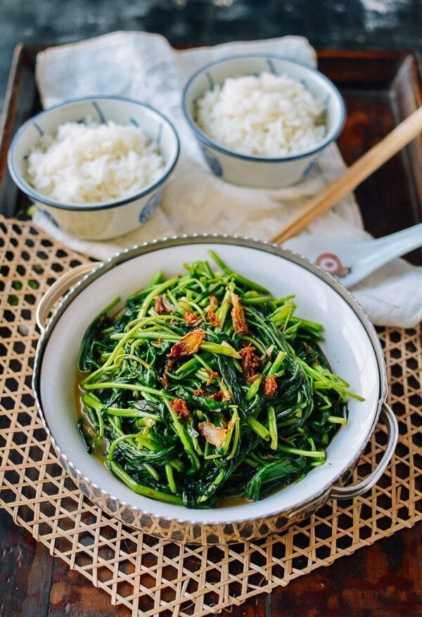 Ong Choy (Water Spinach) with XO sauce, by thewoksoflife.com