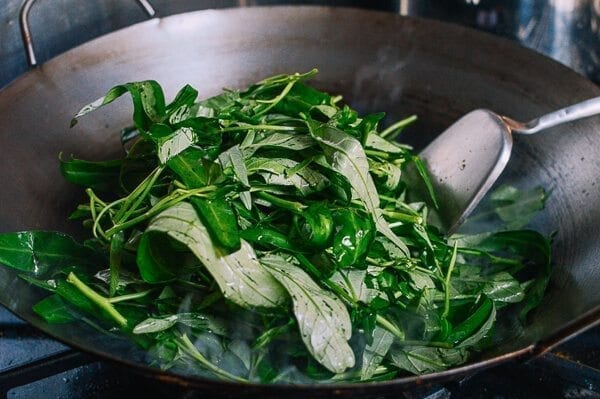 Ong Choy (Water Spinach) in a hot wok