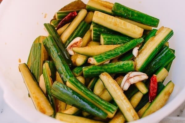 Chinese Pickled Cucumbers, by thewoksoflife.com