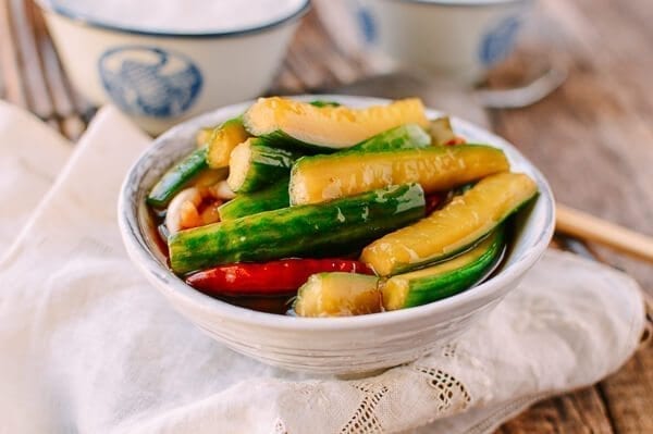 Chinese Pickled Cucumbers, by thewoksoflife.com