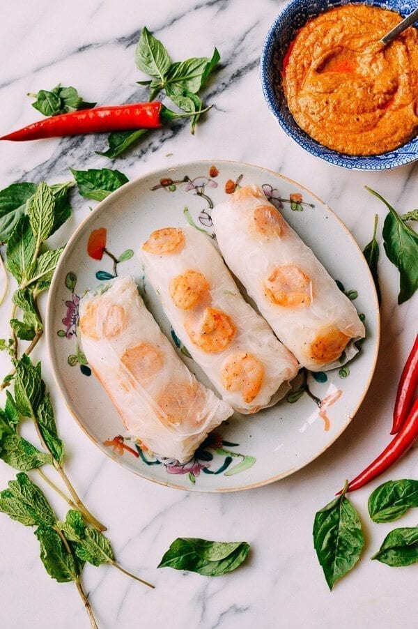 Vietnamese Summer Rolls with Seared Shrimp, by thewoksoflife.com