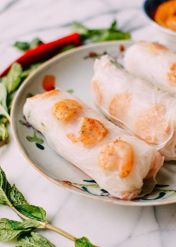 Vietnamese Summer Rolls with Seared Shrimp, by thewoksoflife.com