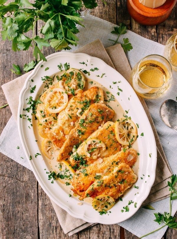 Chicken Francese with white wine, by thewoksoflife.com