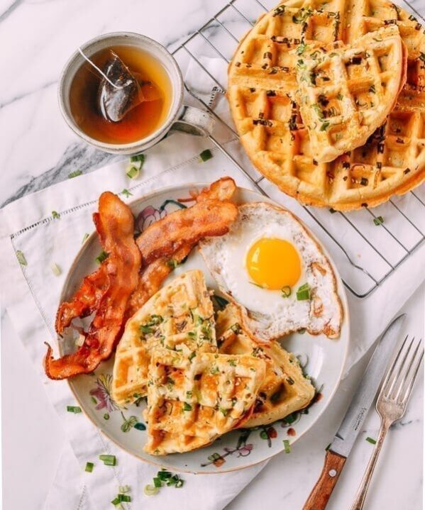 Sesame Scallion Waffles, by thewoksoflife.com