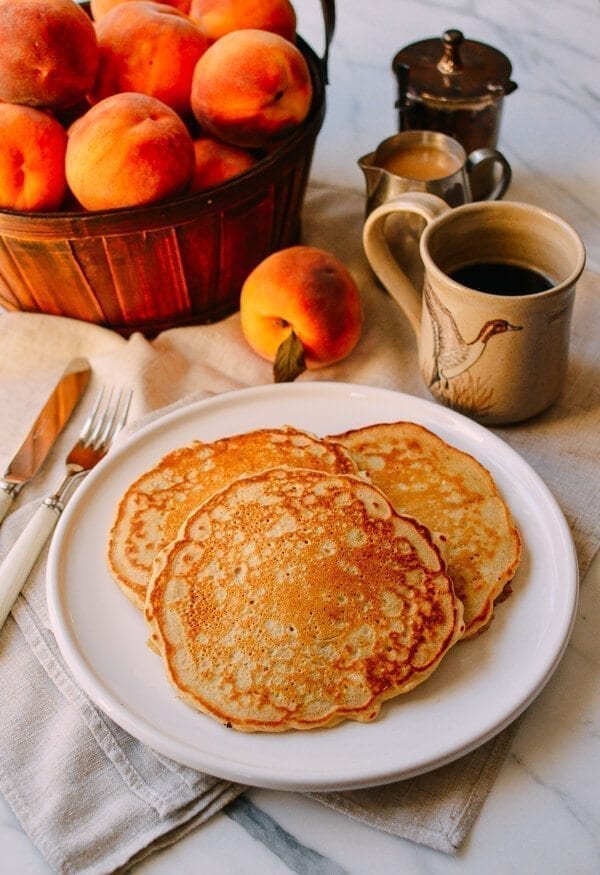 Peach Pancakes with Maple Cream Syrup, by thewoksoflife.com