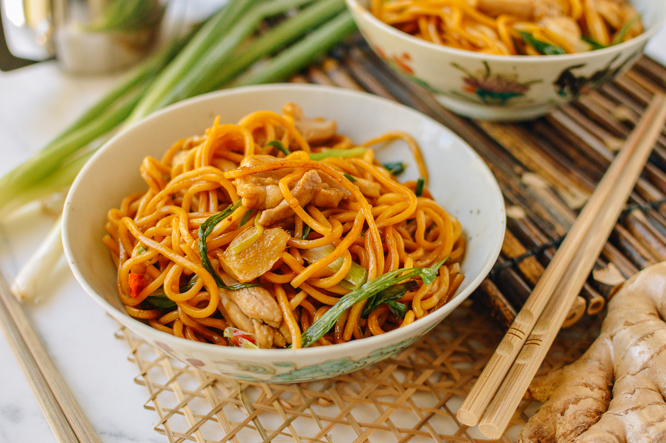 Hokkien Noodles with ginger, scallion, and chicken