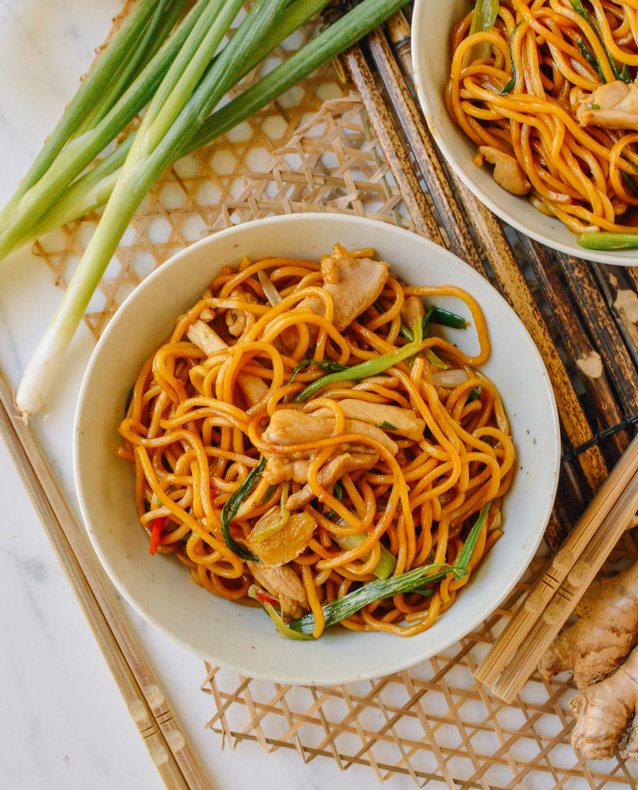 Hokkien Noodles with Ginger, Scallion, and Chicken