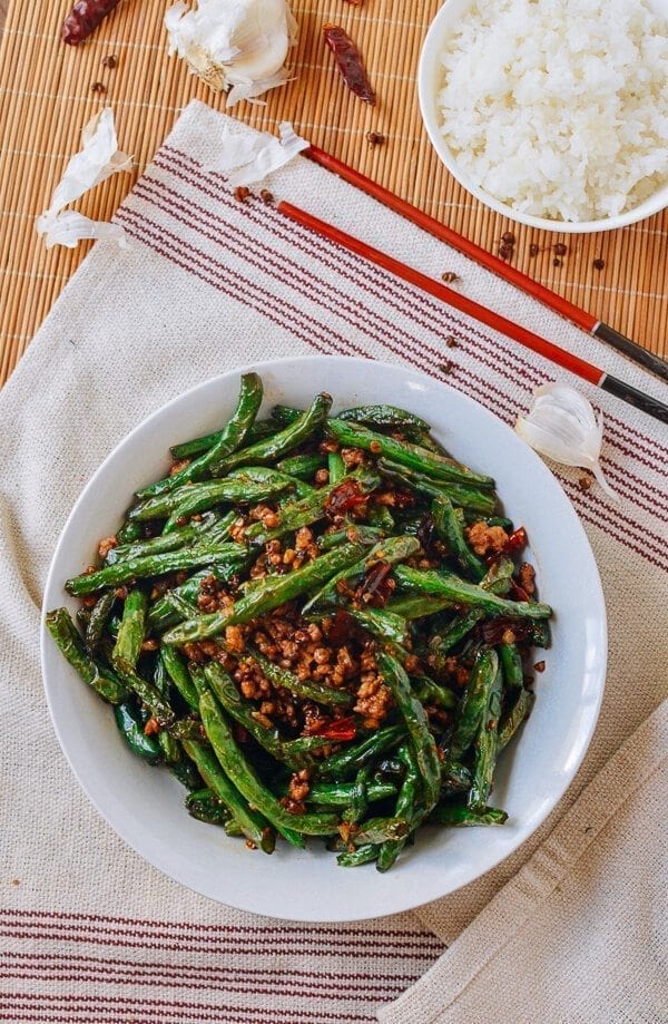 Gan Bian Si Ji Dou - Sichuan Dry Fried String Beans, by thewoksoflife.com