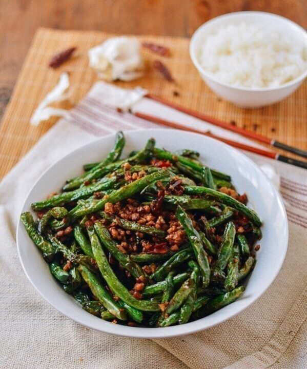 Gan Bian Si Ji Dou - Sichuan Dry Fried String Beans, by thewoksoflife.com