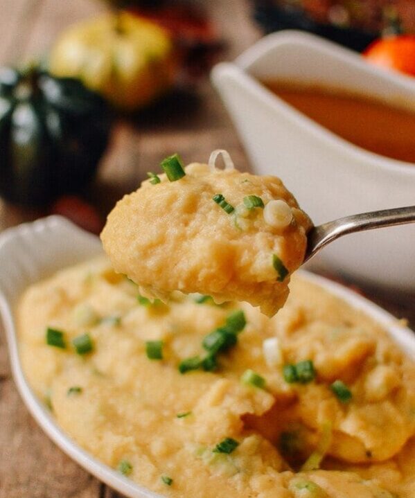 Cheesy Mashed Potatoes with Scallions, by thewoksoflife.com