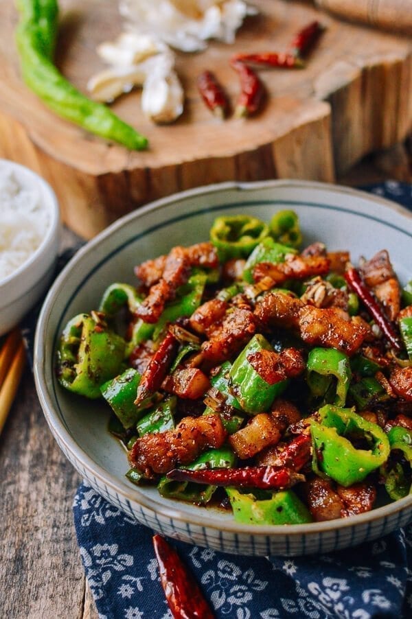 Chinese Pork Belly Recipe - Sichuan Three Pepper Pork Belly Stir-fry, by thewoksoflife.com