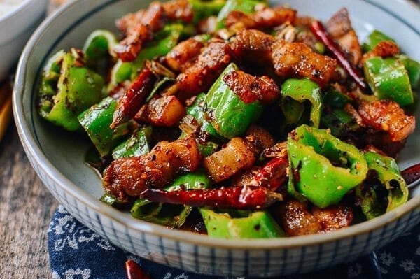Sichuan Three Pepper Pork Belly Stir-fry, by thewoksoflife.com