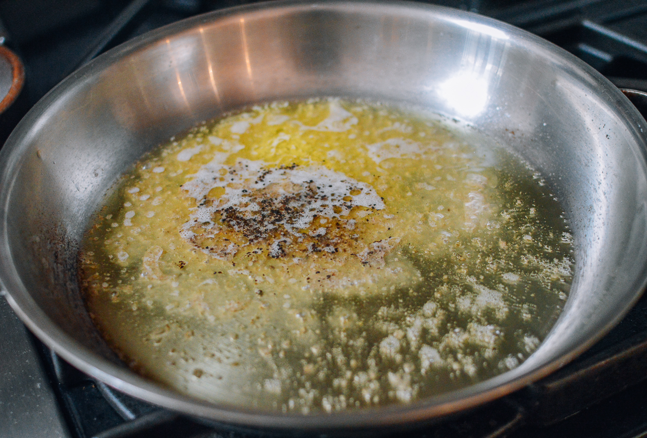 turkey fat and seasonings in pan