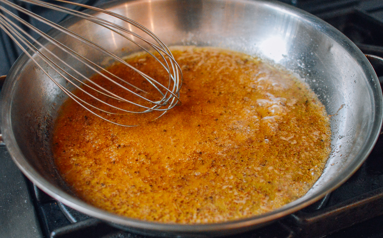 bubbling fat in pan for gravy