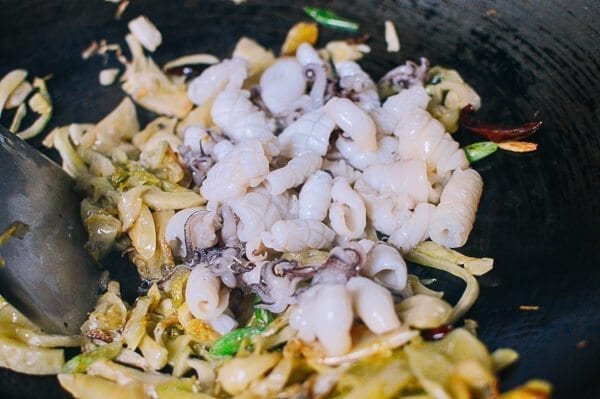 Squid Stir-Fry with Pickled Mustard Greens, by thewoksoflife.com