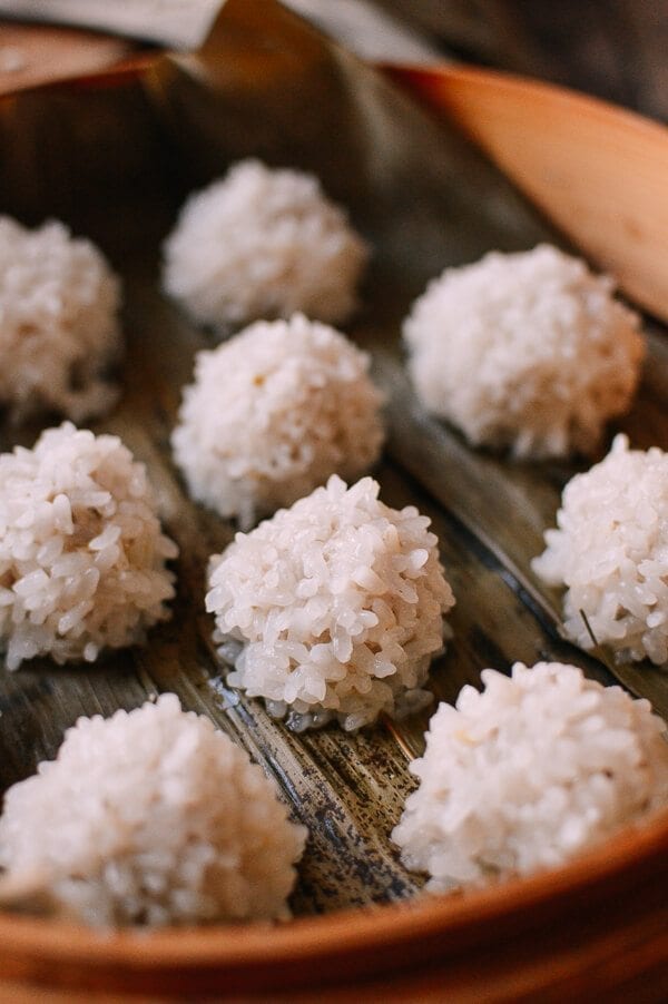 Chinese Pearl Meatballs with Sticky Rice, by thewoksoflife.com