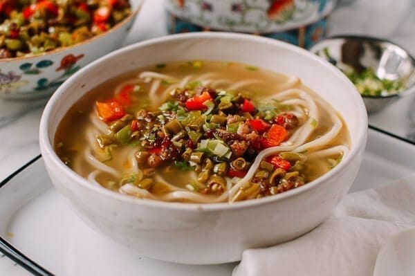 Chinese Pickled Long Bean & Pork Noodle Soup, by thewoksoflife.com