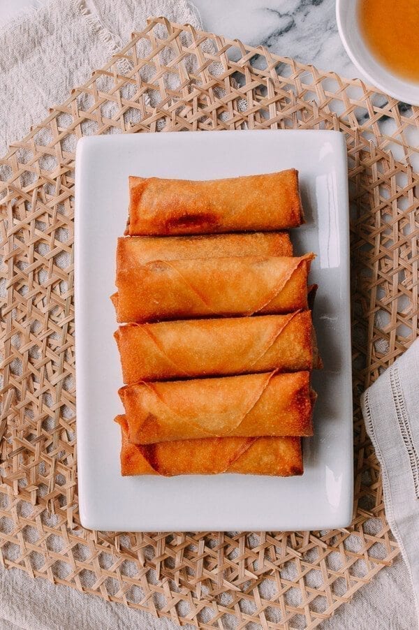 Spring rolls on white plate