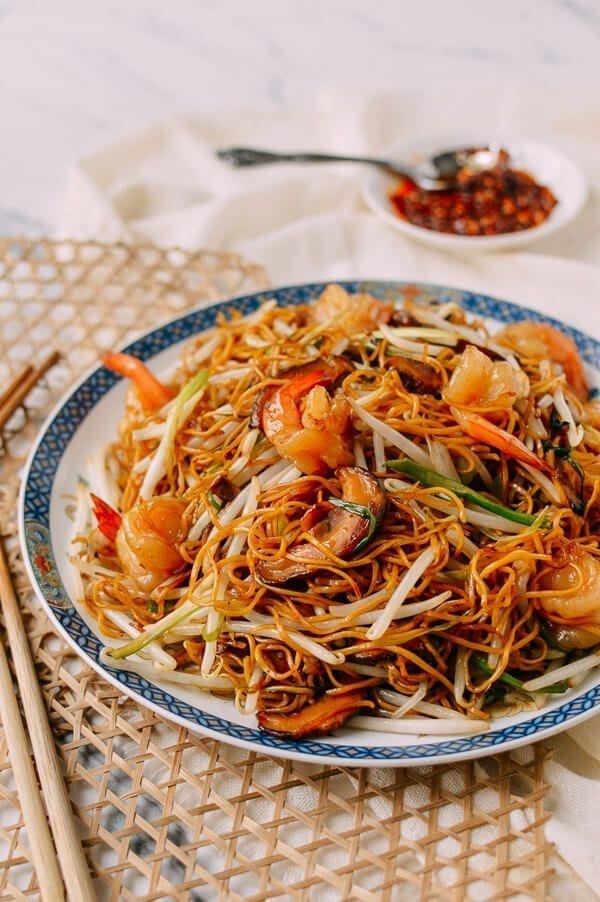Hong Kong Style Shrimp Chow Mein Noodles, by thewoksoflife.com