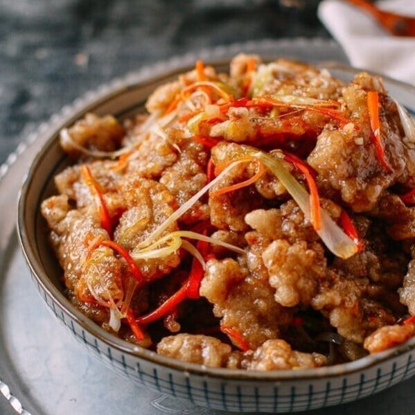 Dongbei Guo Bao Rou (Crispy Sweet & Sour Pork), by thewoksoflife.com