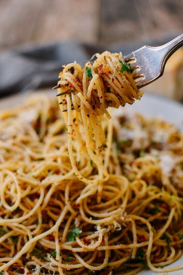 Spaghetti with Breadcrumbs & Anchovies, by thewoksoflife.com