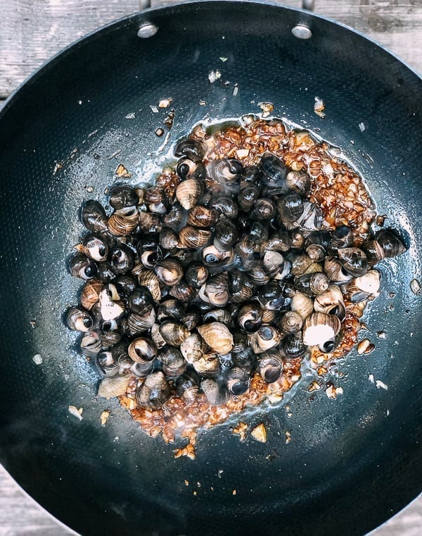 Cantonese-Style Periwinkle Snails in Black Bean Sauce, by thewoksoflife.com