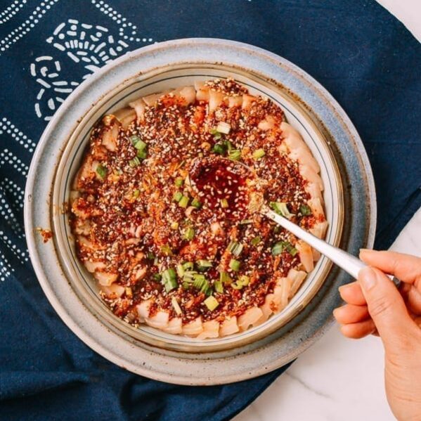 Suan Ni Bai Rou (Sliced Pork with Garlic Sauce), by thewoksoflife.com