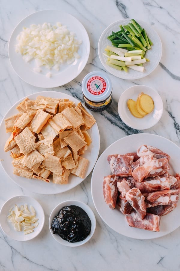 ingredients for Pork Rib Stew with Foo Jook and Chee Hou Sauce, by thewoksoflife.com