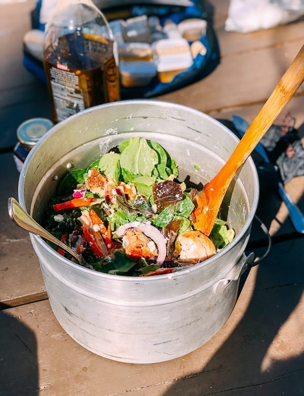 Spring Mix Salad with Goat Cheese and Seared Chicken, camping food, thewoksoflife.com