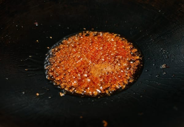 Frying ginger in shrimp oil, thewoksoflife.com