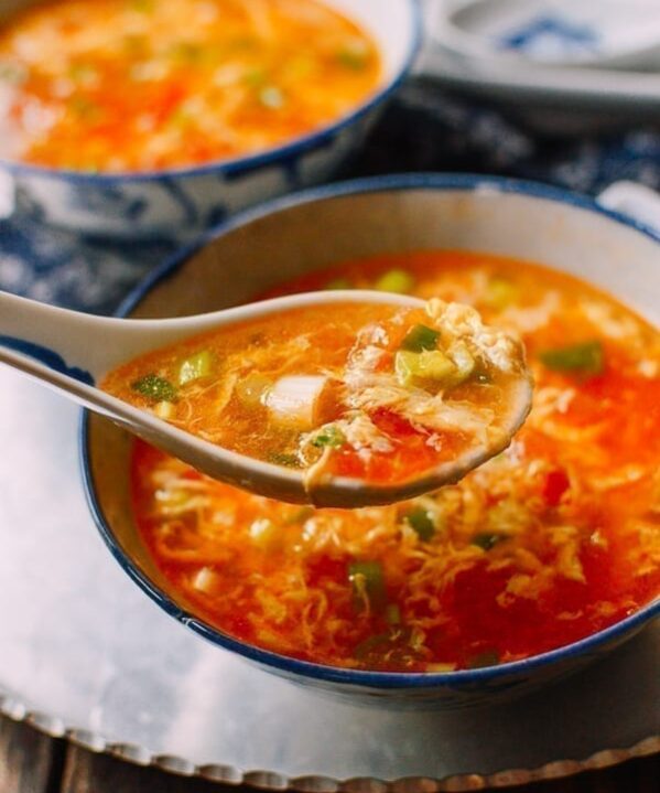 Spoonful of tomato egg drop soup, thewoksoflife.com