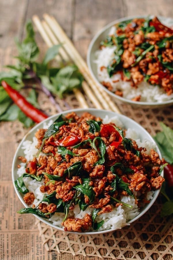 Thai basil chicken over rice