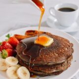Buckwheat pancakes drizzled with maple syrup and butter, thewoksoflife.com