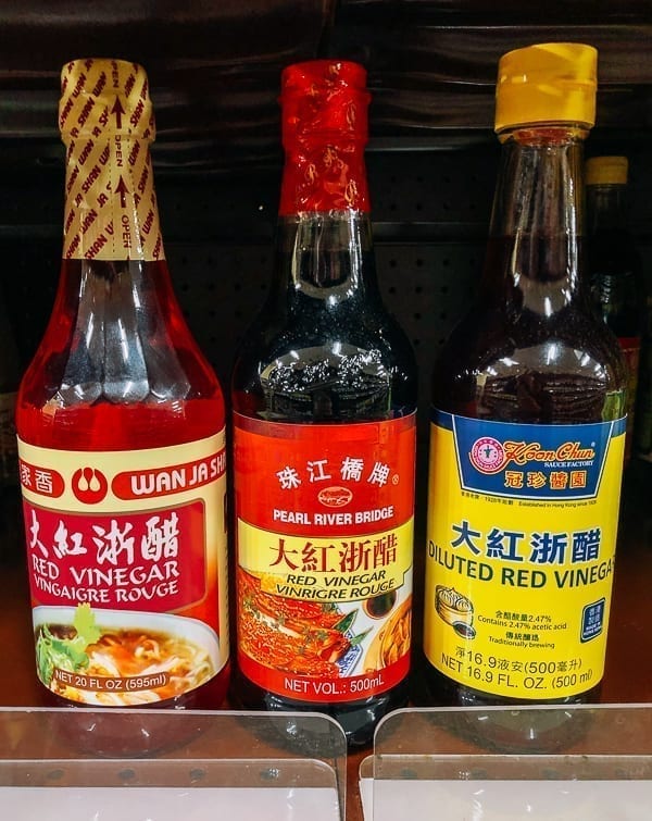 Red Rice Vinegar brands on store shelf, thewoksoflife.com