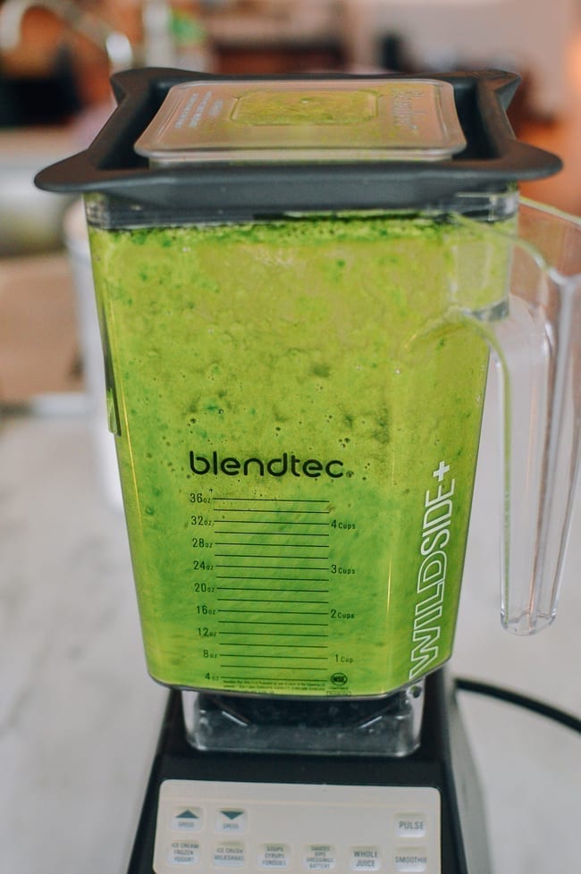 Blended spinach and water, thewoksoflife.com