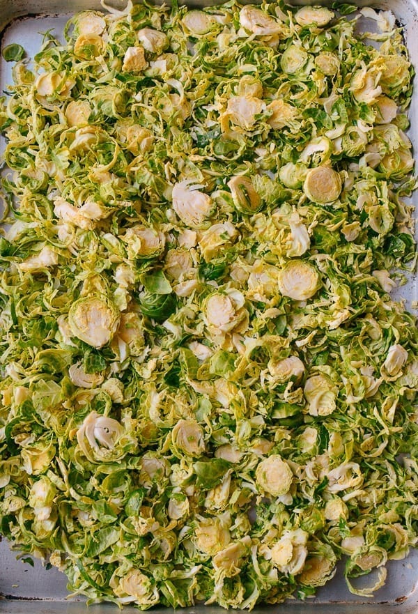 Shredded Brussels Sprouts on sheet pan, thewoksoflife.com
