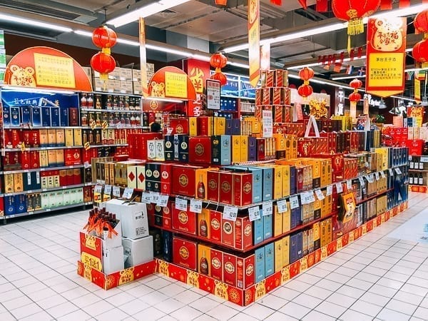 Baijiu section of store in China, thewoksoflife.com