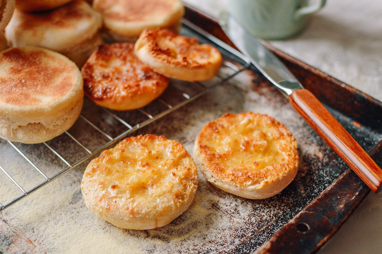 Buttered english muffin halves