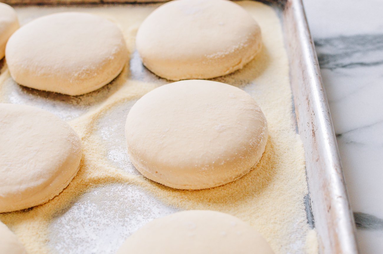 Risen english muffin dough