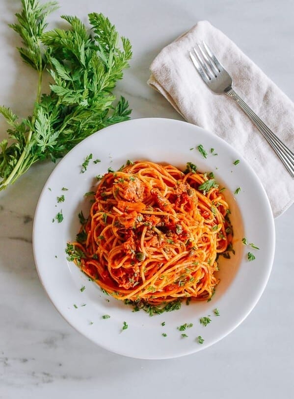 Spaghetti with Tomato Sauce and Tuna, thewoksoflife.com