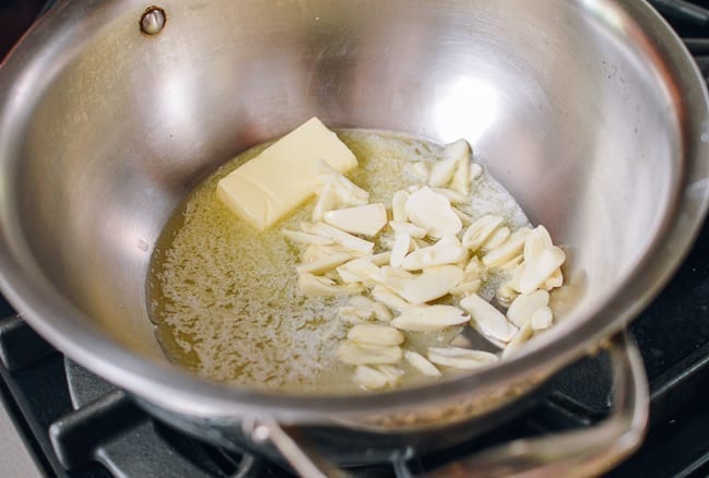 Butter and garlic in pot, thewoksoflife.com