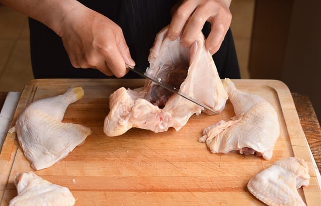separating chicken breast from chicken back