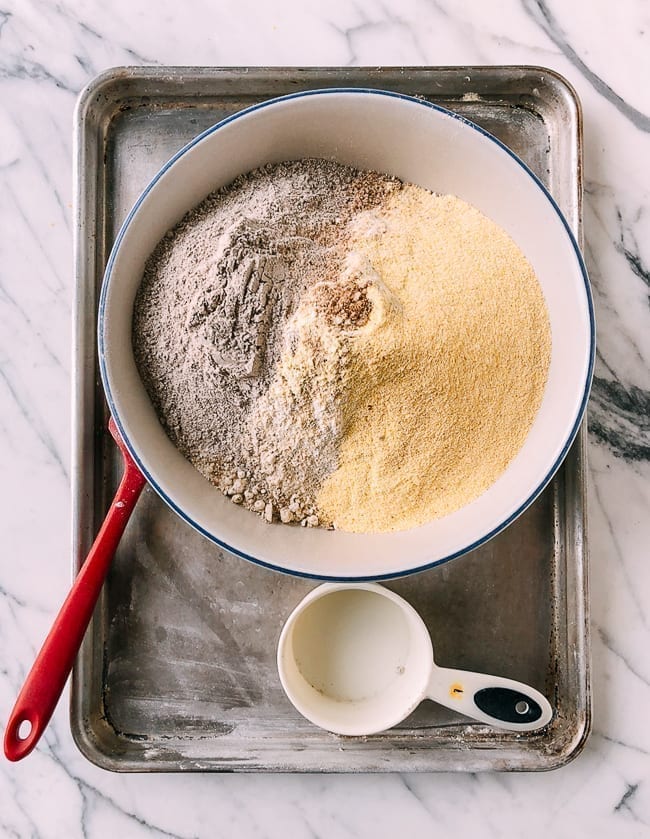 Adding cornmeal, buckwheat flour, and whole wheat flour to multigrain mix, thewoksoflife.com