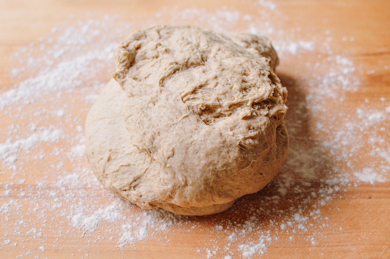ball of dough on floured board