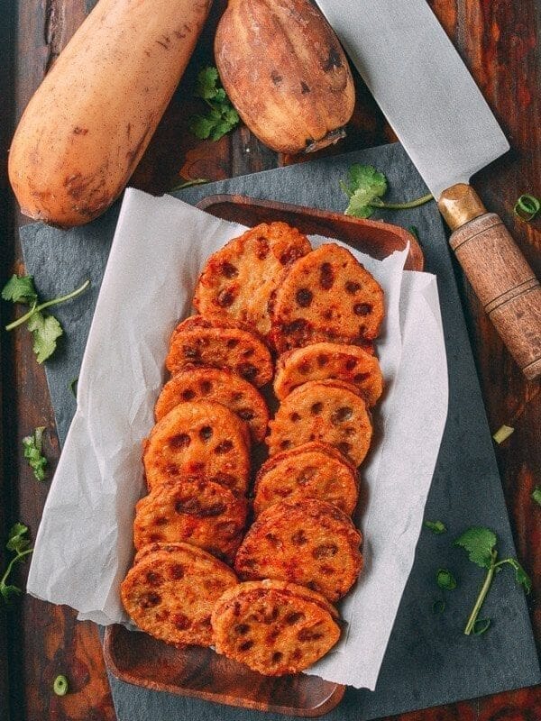 Crispy Stuffed Lotus Root with Pork (2017 Chinese New Year Recipes), by thewoksoflife.com