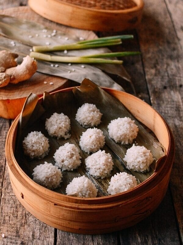 Chinese Pearl Meatballs with Sticky Rice, by thewoksoflife.com